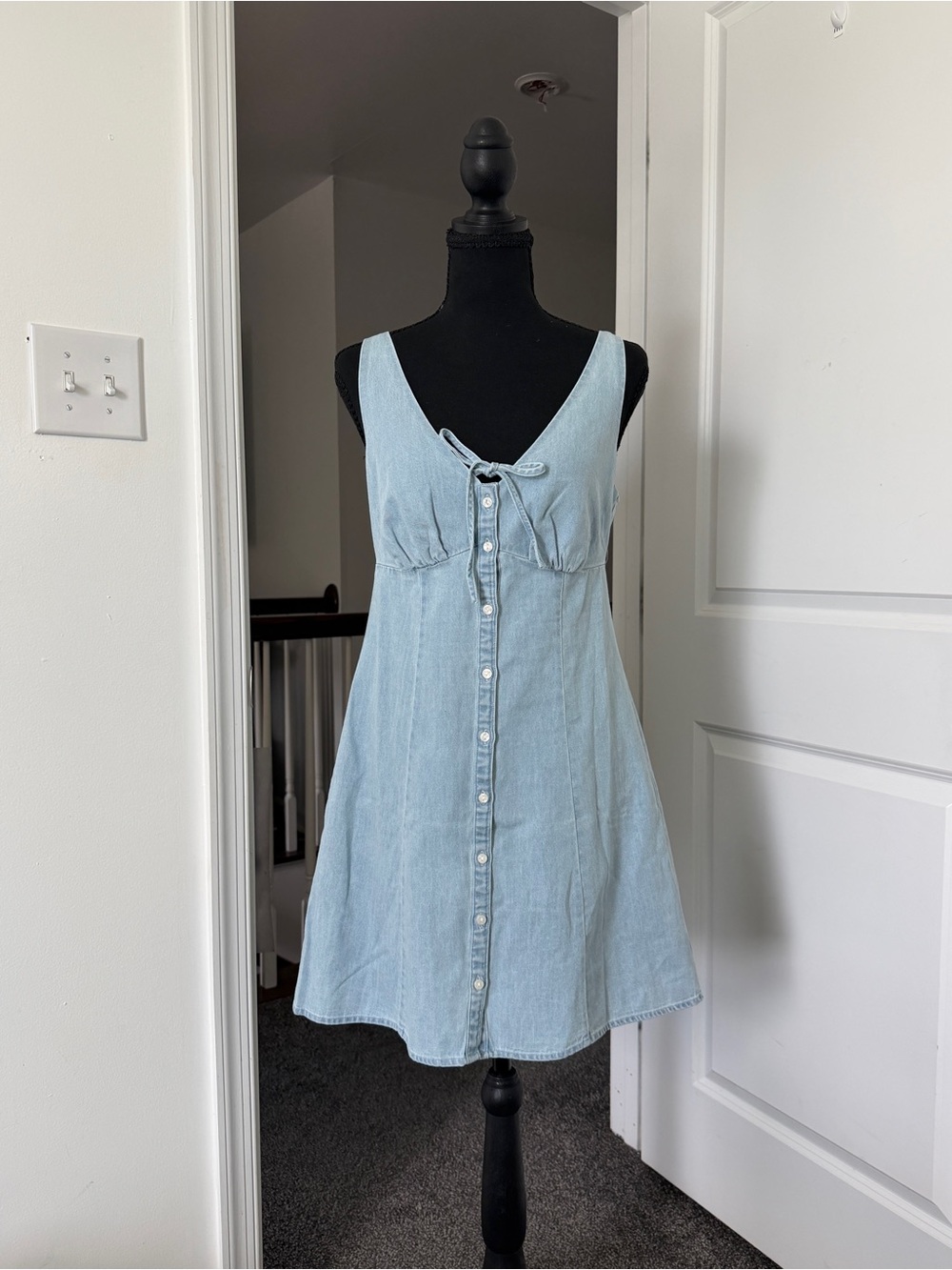 American Eagle Outfitters Light Blue Denim Tie-Front Dress